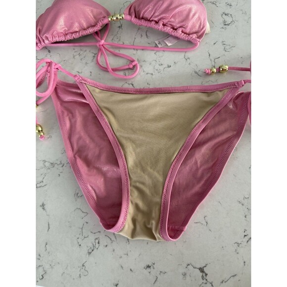Victoria Secret Vintage Y2K Pink Shimmer 2 Piece Bikini With Silver Beading - Picture 5 of 14